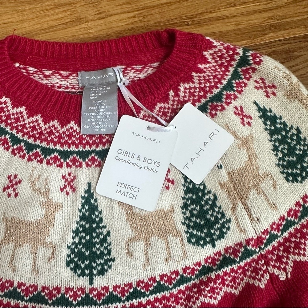 NWT TAHARI Girls Small Red Holiday Ruffle Sweater with Christmas Festive Design - Picture 3 of 5